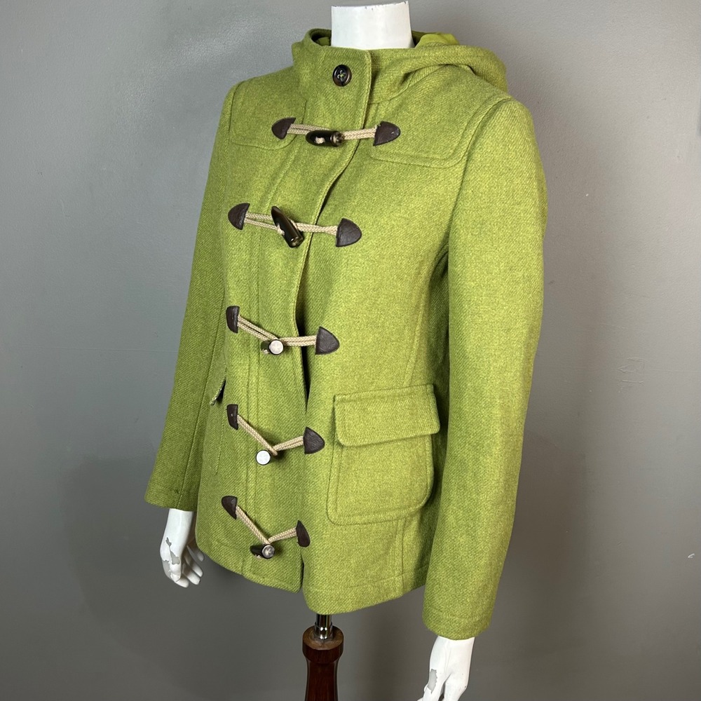 Boden wool Pea Coat Womens Size 6 Lime Green Toggle Hood Spring Academia Prep